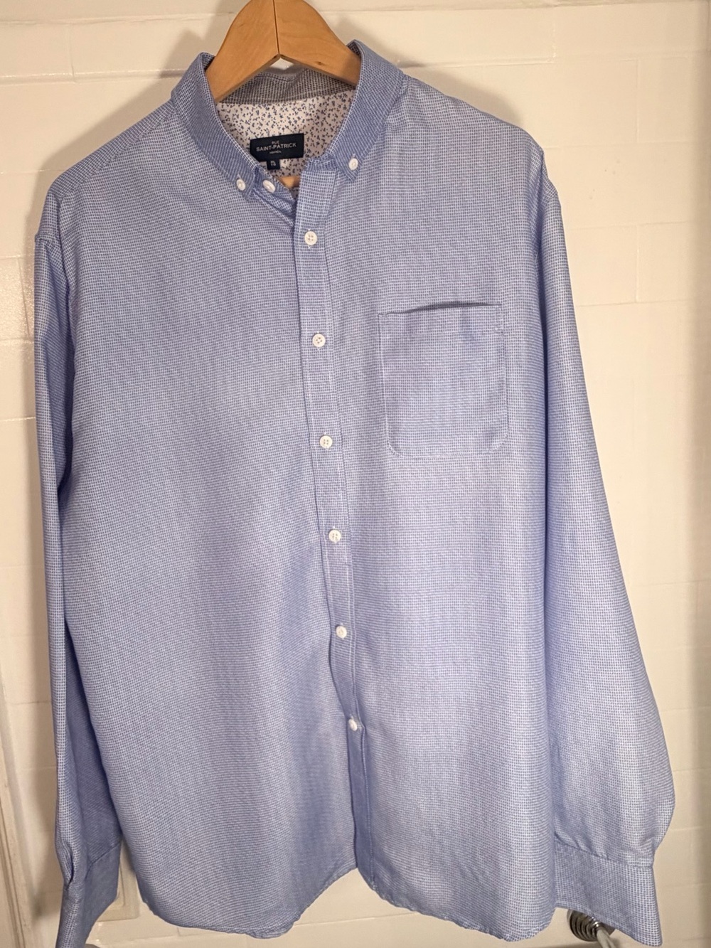 Rue Saint-Patrick Montreal XL Blue Button Down Dress Shirt Contrast Floral Cuffs